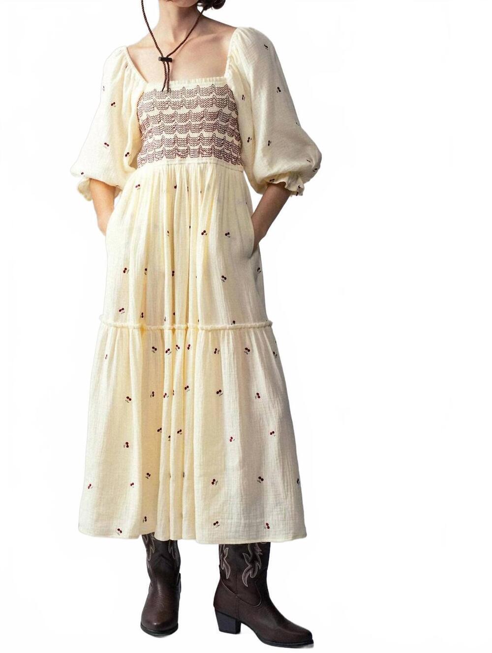 NEW URBAN DAIZY cherry maxi dress in beige